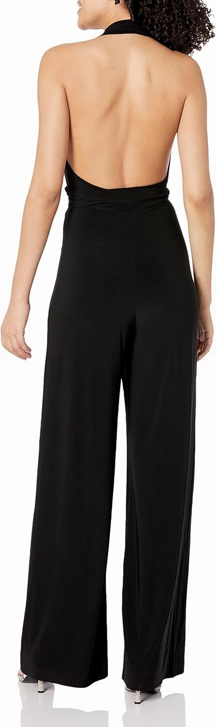 Norma Kamali womens Halter Wrap Straight Leg Jumpsuit