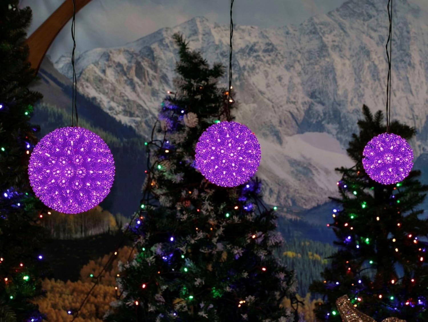 Novelty Lights LED 6in 50 Light Starlight Sphere, Purple, Ornament Ball Light, 5ft Hanging Cord with S Hook, 12ft Power Cord with Stackable Plug, Commercial Grade