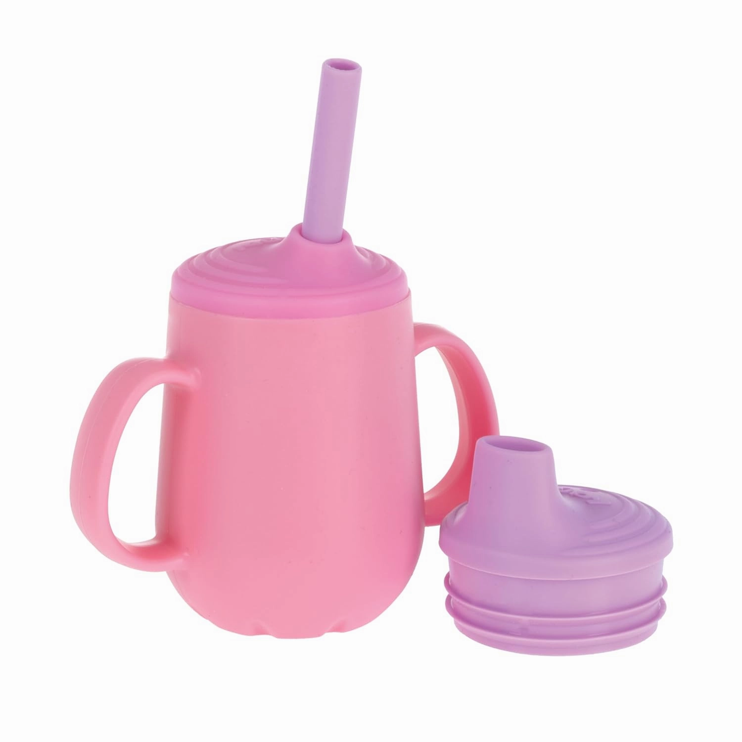 Nuby 3-Stage Training Cup Set - Silicone Tumbler with Spout and Straw Combo - 4 oz - 6  Months - Girls