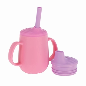 Nuby 3-Stage Training Cup Set - Silicone Tumbler with Spout and Straw Combo - 4 oz - 6  Months - Girls