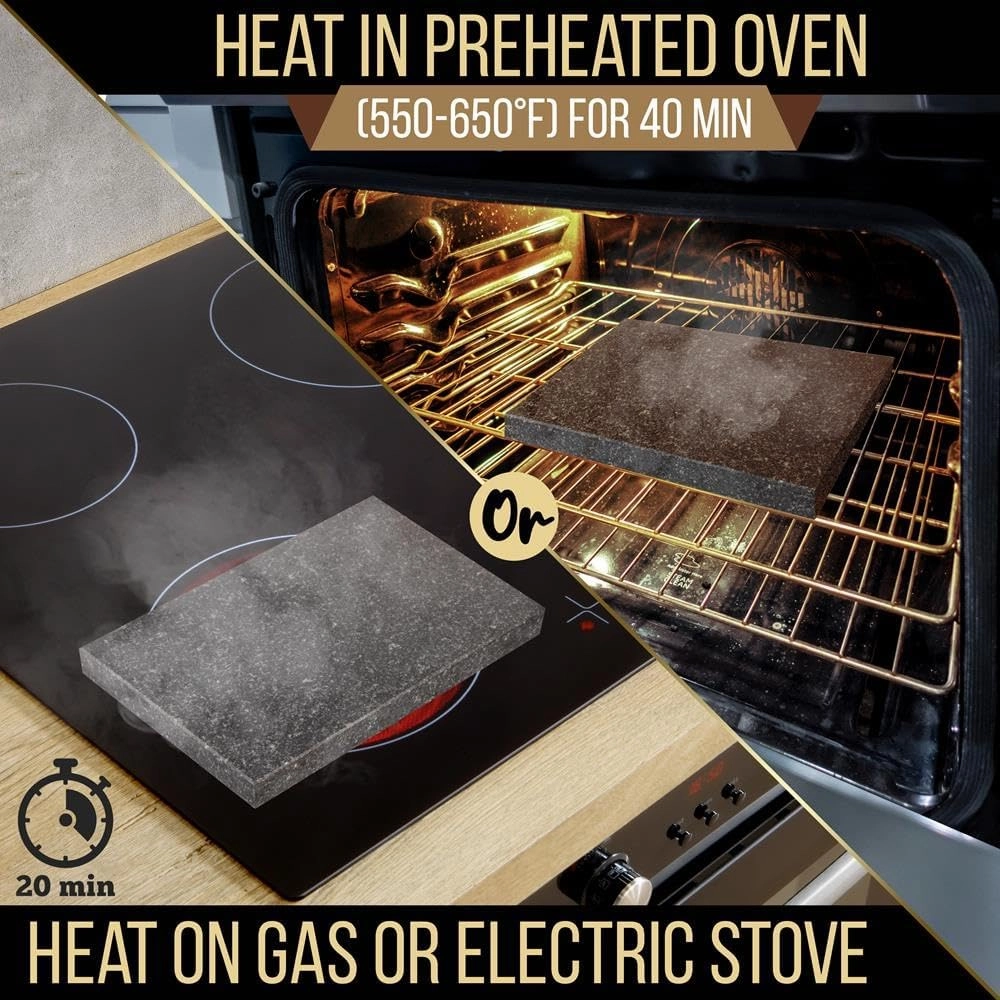 Nutrichef Cooking Stone Grill Set - Hot Lava Rock Sizzling Plate for Steak BBQ & Meat Grilling with Stainless Steel Knives, Cooks and Retains Heat & Flavor, Heated Tray for Serving Food