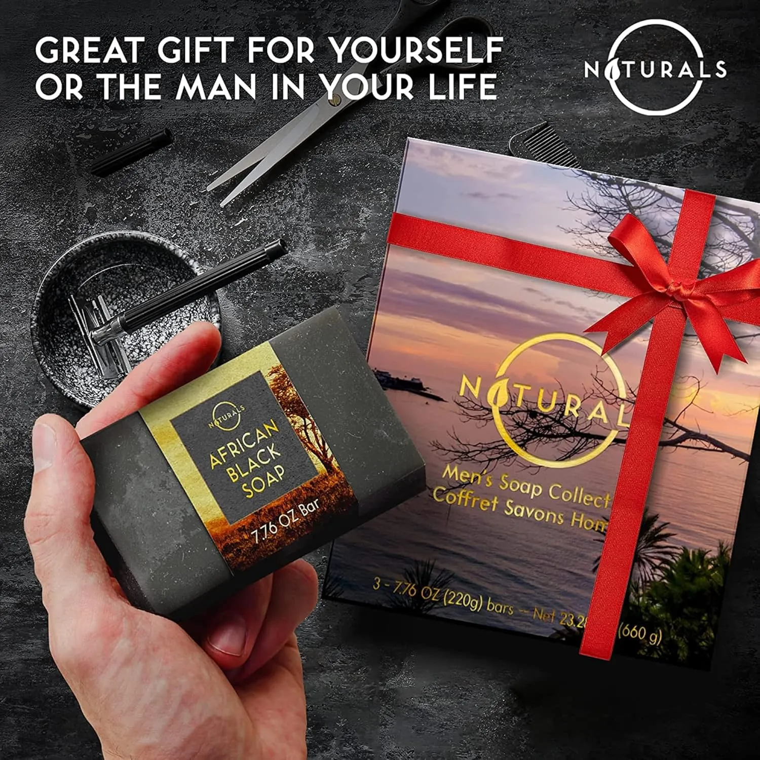 O Naturals 5PC Mens Soap Gift Sets, Gifts for Men, Organic Bar Soap for Men, Mens Gift Set Exfoliating Soap Cedarwood & Mint, Mens Bar Soap in Citrus, Olive Oil, African Black Soap, Soap Gifts For Men