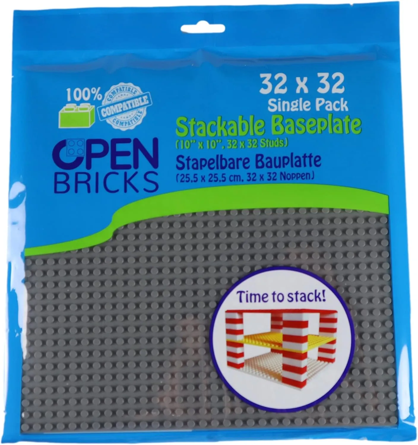 OB-P32DG1 Building Plate, 32 x 32 (25.5 x 25.5 cm), Dark Grey/Dark Grey, Pack of 1, Compatible with All Leading Brands, Can Be Built on Both Sides