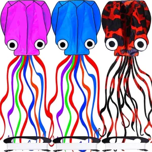 Octopus Kite 3 PACK Kites for Adults Easy To fly, 3D Beautiful Large Giant Kites with Kite String, Kites for Kids Easy to Fly Boys Girls Outdoor Travel Park Beach 158'' Long Tail Kite Runner, 3 Colors