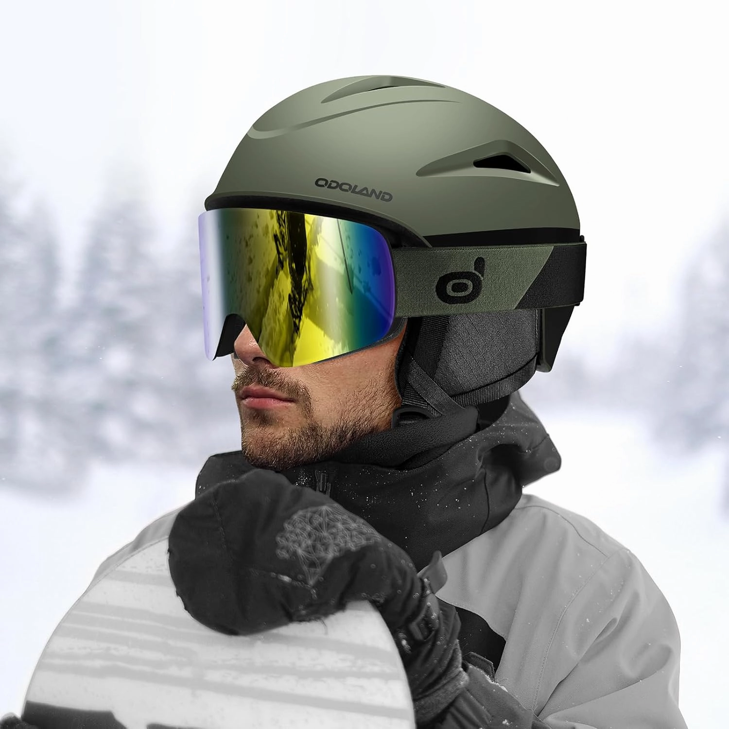 Odoland Ski Helmet, Snowboard Helmet with Ski Goggles, Audio Compatible, Shockproof, Windproof, Snow Sports Helmet and Protective Glasses for Men Women Youth