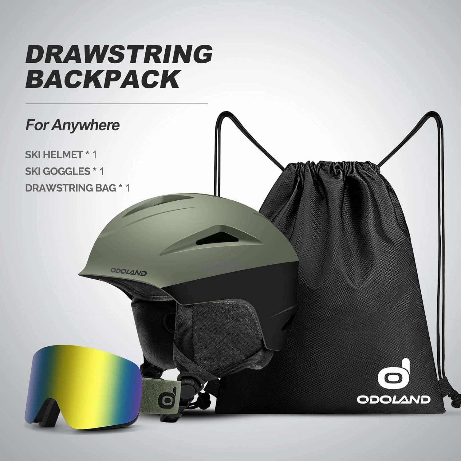 Odoland Ski Helmet, Snowboard Helmet with Ski Goggles, Audio Compatible, Shockproof, Windproof, Snow Sports Helmet and Protective Glasses for Men Women Youth