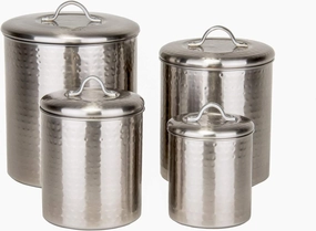 Old Dutch 4 Piece Hammered Brushed Nickel Canister Set (1943)