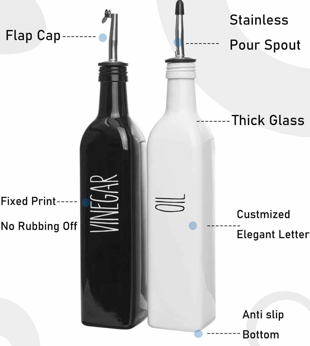 Olive Oil Dispenser, Dispenser Set for Oil & Vinegar, Farmhouse Kitchen Decor (Black and White)