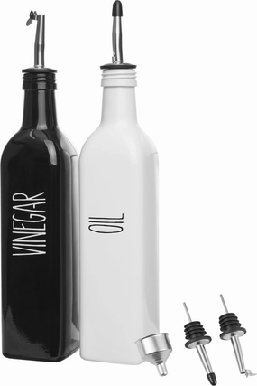 Olive Oil Dispenser, Dispenser Set for Oil & Vinegar, Farmhouse Kitchen Decor (Black and White)