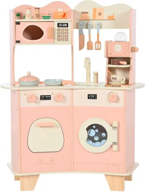 OLLIKIVI Wooden Play Kitchen for Kids, Toy Kitchen Set with Realistic Accessories, Modern Style Play Kitchen for Girls & Boys, Gift for Ages 3 , Pink