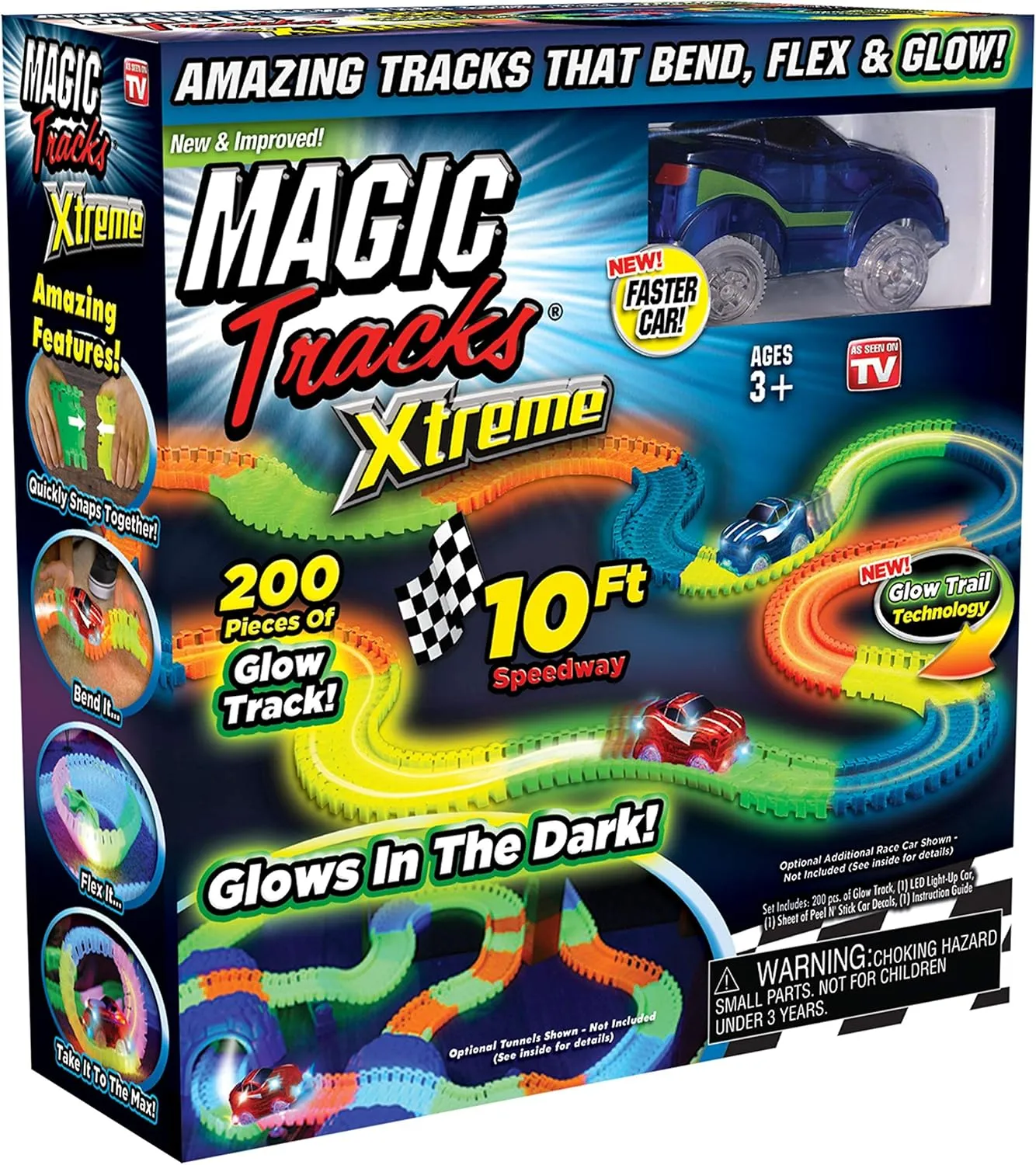 Ontel Magic Tracks Xtreme - Race Car & 10' of Flexible, Bendable Glow in The Dark Racetrack - As Seen on TV