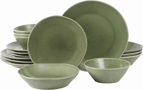 Oprah's Favorite Things - Montecito Breeze 16 Piece (Service for 4) Double Plates and Bowls Stoneware Reactive Glaze Dinnerware Set - Cyprus Green