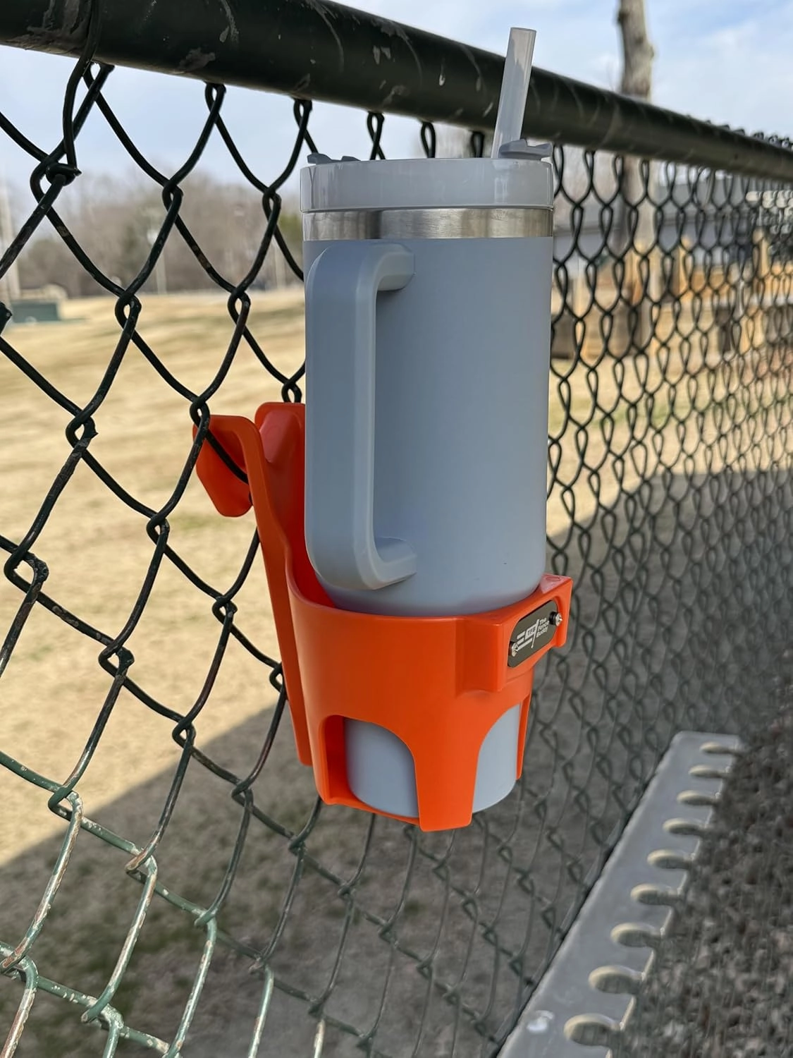 Orange Water Bottle Holder for Fence | Cup Holder and Caddy | Holds Stanley, Yeti, Gatorade Products | Baseball and Softball Dugout Organizer, Stackable for Easy Storage | Made in USA