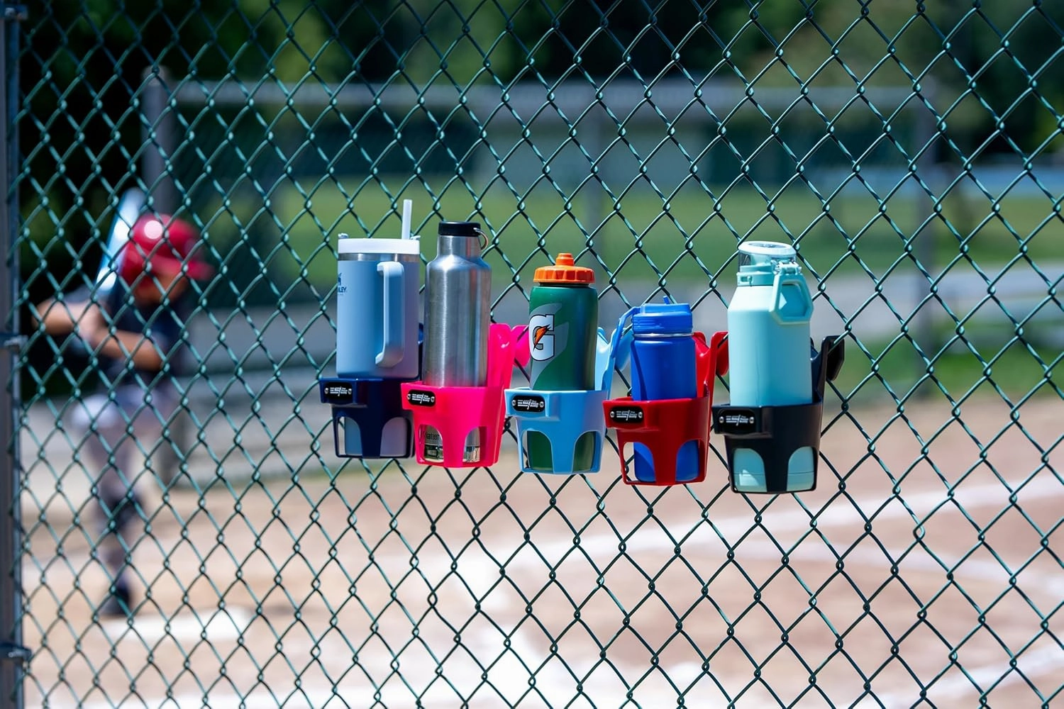 Orange Water Bottle Holder for Fence | Cup Holder and Caddy | Holds Stanley, Yeti, Gatorade Products | Baseball and Softball Dugout Organizer, Stackable for Easy Storage | Made in USA