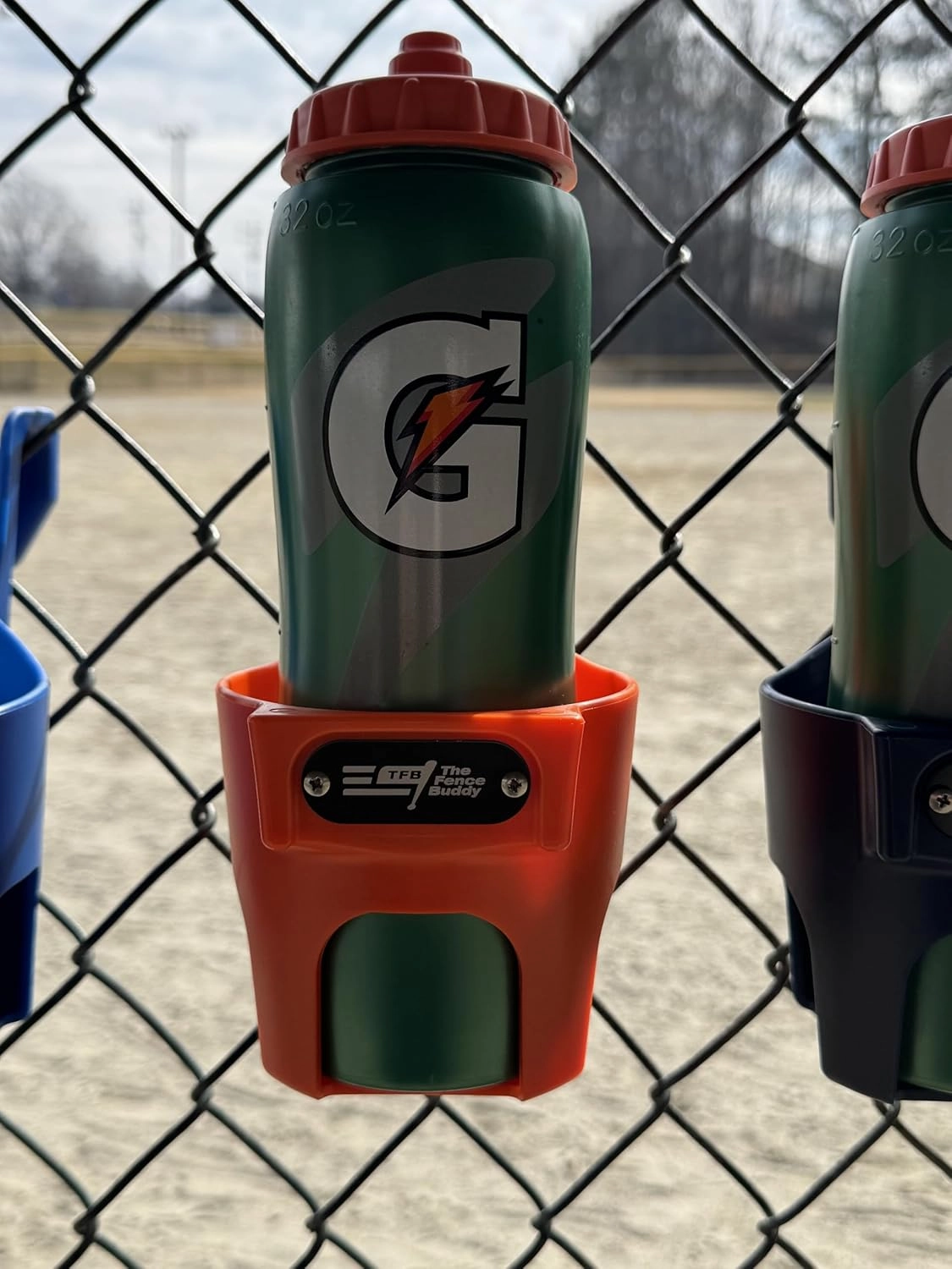 Orange Water Bottle Holder for Fence | Cup Holder and Caddy | Holds Stanley, Yeti, Gatorade Products | Baseball and Softball Dugout Organizer, Stackable for Easy Storage | Made in USA