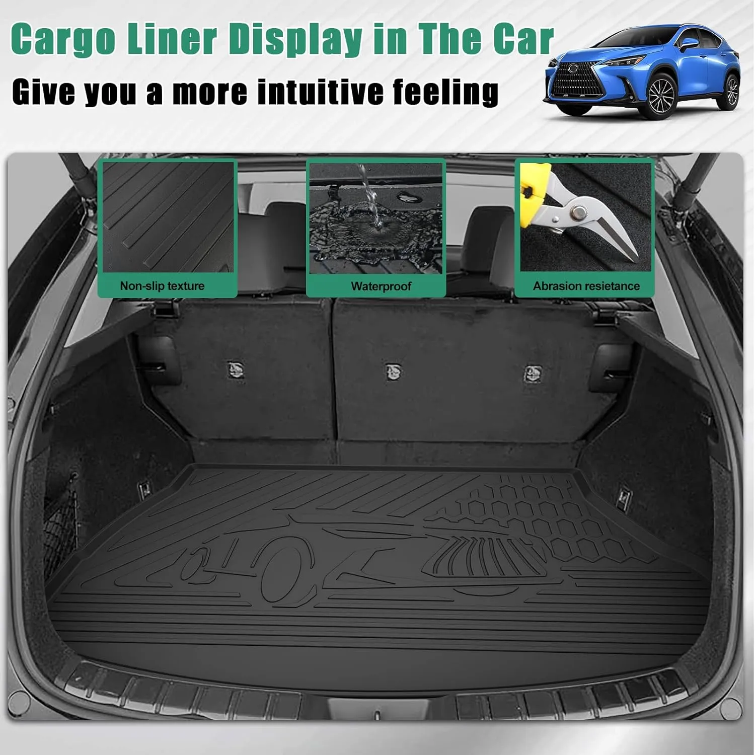 Original 2022-2025 NX Trunk Mat for Lexus NX/NX250/NX350/NX350h/NX450h  - Custom Fit TPE Cargo Liner - All Weather Cargo Mats for Lexus NX & NX Hybrid 2022 2023 2024 Accessories