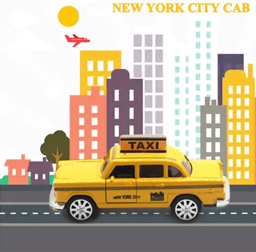 OTONOPI New York City Taxi Cab Toy Taxi Car Toy for Kids Yellow Cab Diecast Model Toy Car with Pullback Action for Toddler Age 3  Pack of 2