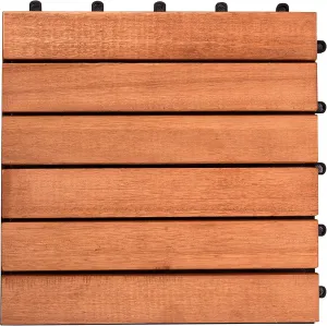 Outdoor Patio 6-Slat Eucalyptus Interlocking Deck Tile