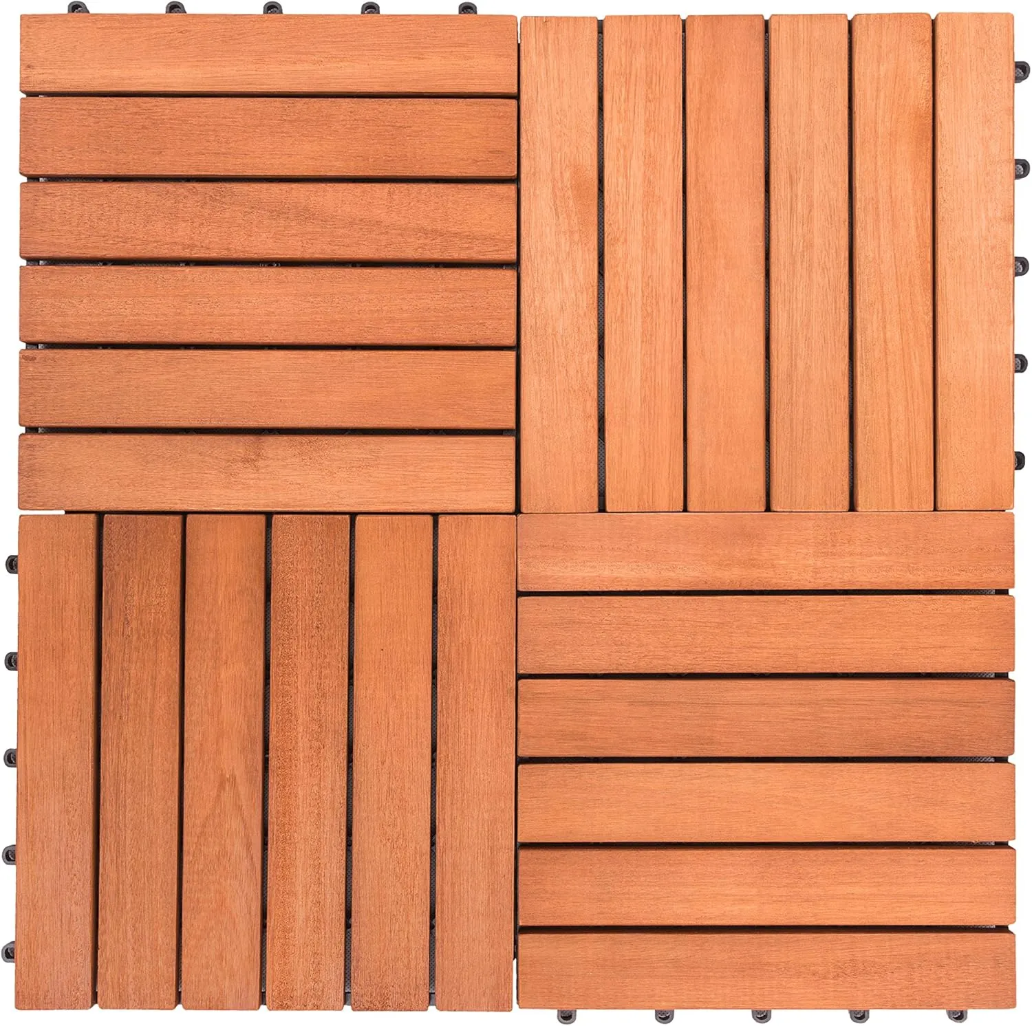 Outdoor Patio 6-Slat Eucalyptus Interlocking Deck Tile