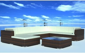 Outdoor Patio Furniture,8 Piece Patio Lounge Set with Cushions Poly Rattan BrownDesigned for Camping, Resting, Outdoors.