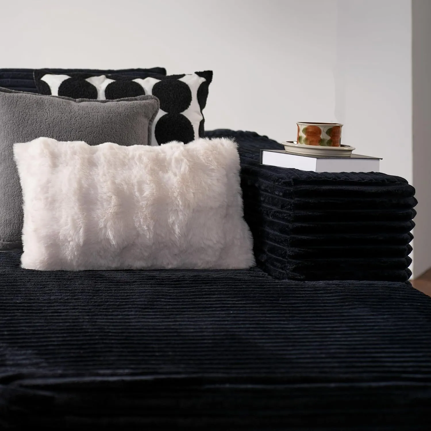 ovios 104" Cloud Sectional Couch with L-Shape Chaise,Modern Modular Sofa with Deep Seat, Upholstered Couches for Living Room Bedroom,No Assembly Required, Black (Plush Corduroy Fabric)