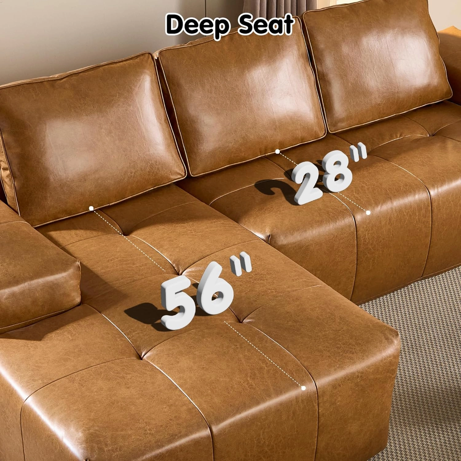 ovios 114" Cloud Sectional Couch with L-Shape Chaise,Modern Faux Leather Modular Sofa with Deep Seat, Upholstered Couches for Living Room Bedroom,No Assembly Required (Left Facing Chaise)