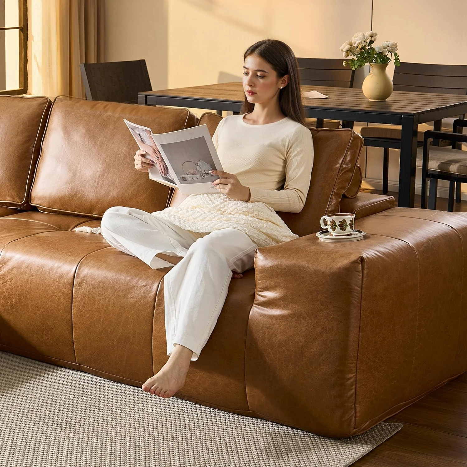 ovios 114" Cloud Sectional Couch with L-Shape Chaise,Modern Faux Leather Modular Sofa with Deep Seat, Upholstered Couches for Living Room Bedroom,No Assembly Required (Left Facing Chaise)