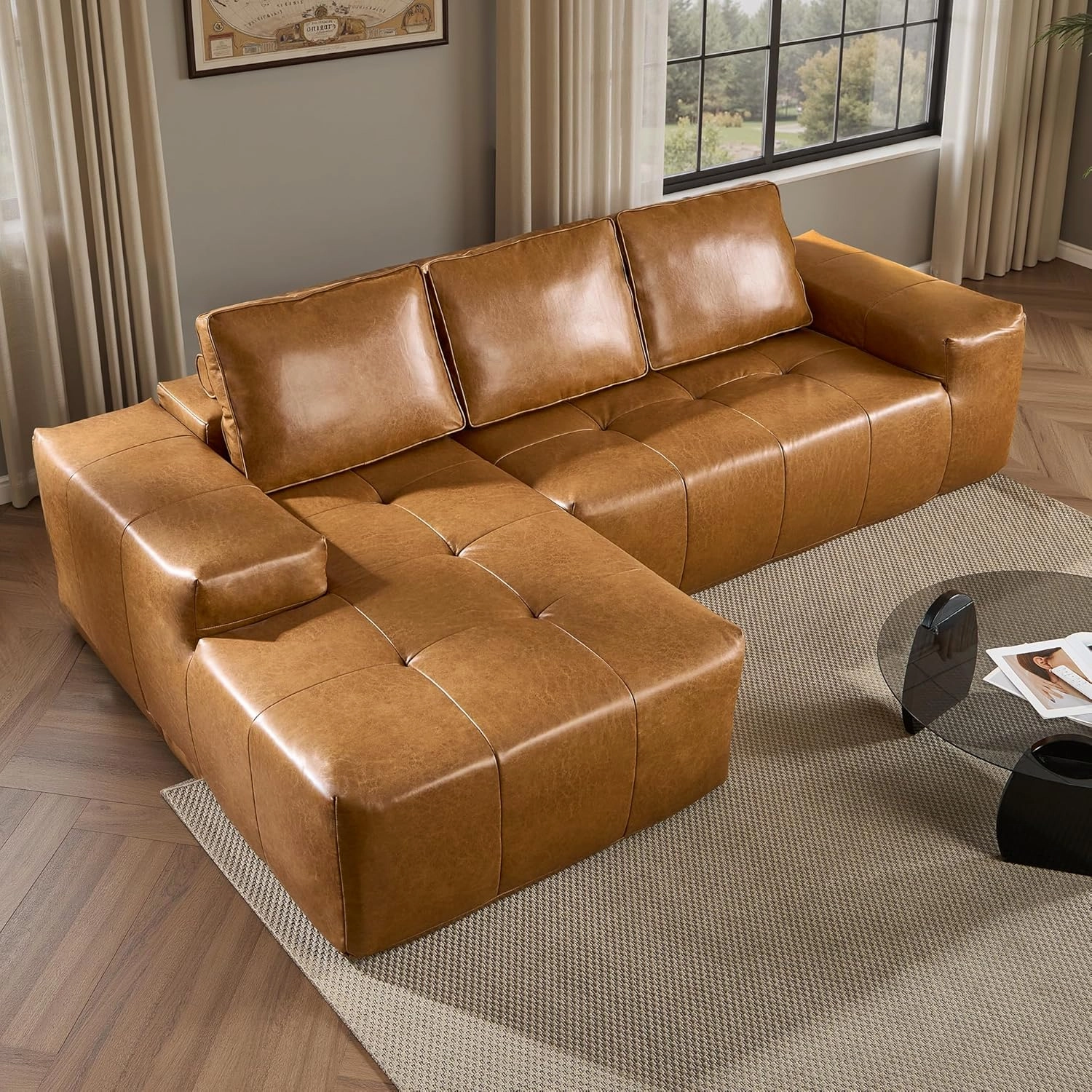 ovios 114" Cloud Sectional Couch with L-Shape Chaise,Modern Faux Leather Modular Sofa with Deep Seat, Upholstered Couches for Living Room Bedroom,No Assembly Required (Left Facing Chaise)