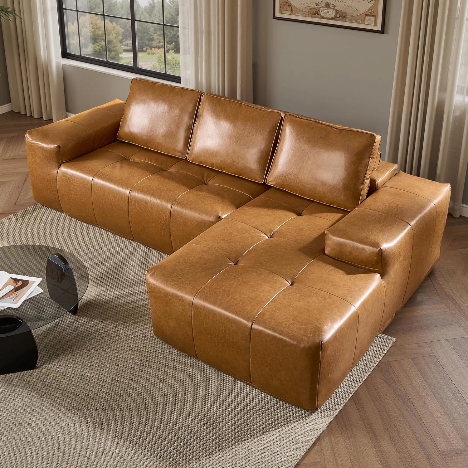 ovios 114" Cloud Sectional Couch with L-Shape Chaise,Modern Faux Leather Modular Sofa with Deep Seat, Upholstered Couches for Living Room Bedroom,No Assembly Required (Right Facing Chaise)