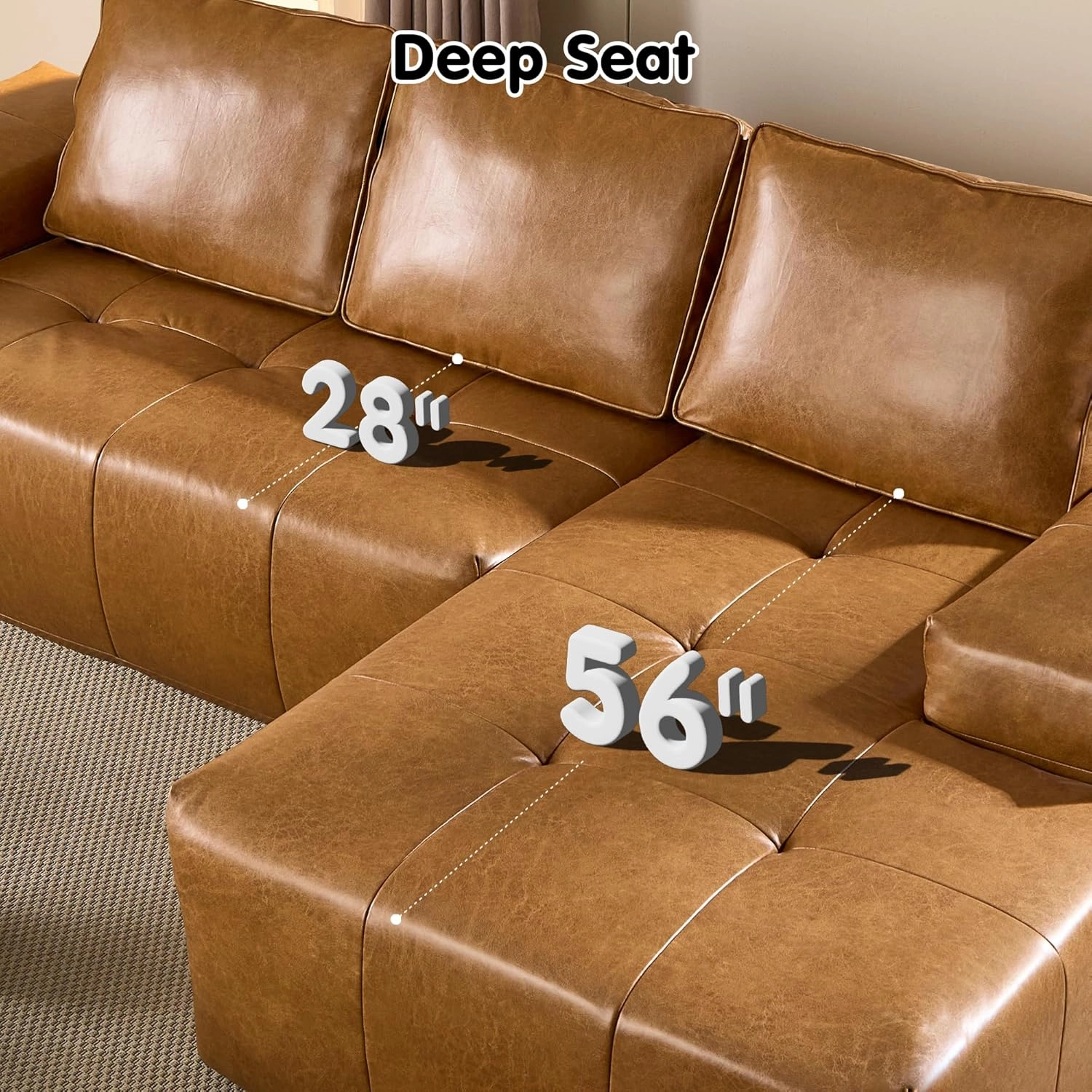 ovios 114" Cloud Sectional Couch with L-Shape Chaise,Modern Faux Leather Modular Sofa with Deep Seat, Upholstered Couches for Living Room Bedroom,No Assembly Required (Right Facing Chaise)