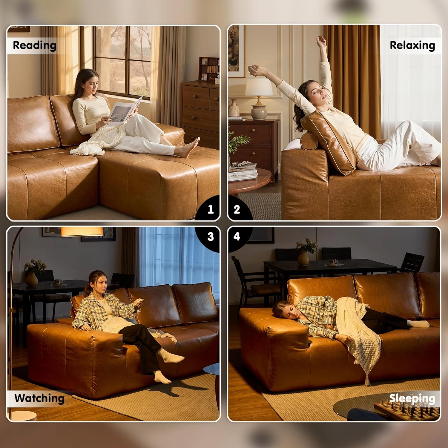 ovios 114" Cloud Sectional Couch with L-Shape Chaise,Modern Faux Leather Modular Sofa with Deep Seat, Upholstered Couches for Living Room Bedroom,No Assembly Required (Right Facing Chaise)