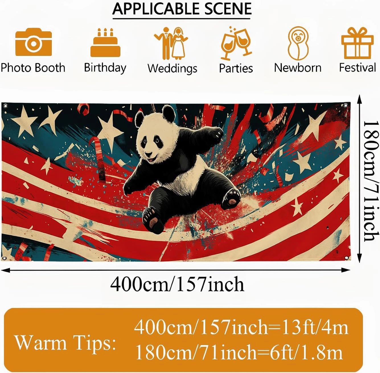 Patriotic Splash Panda Garage Door Cover, Red White Blue Animal Large Garage Banner Decor, Artistic Outdoor Home Decoration 157x71 Inch