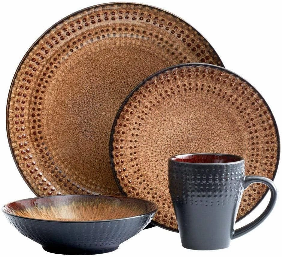 Pfaltzgraff Cambria 16-Piece Stoneware Dinnerware Set, Service for 4, Dark Brown