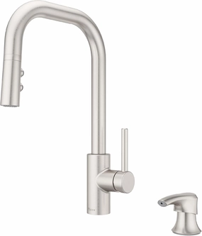 Pfister Zanna Kitchen Faucet with Pull Down Sprayer and Soap Dispenser, Single Handle, High Arc, Spot Defense Stainless Steel Finish, F5297ZNRGS