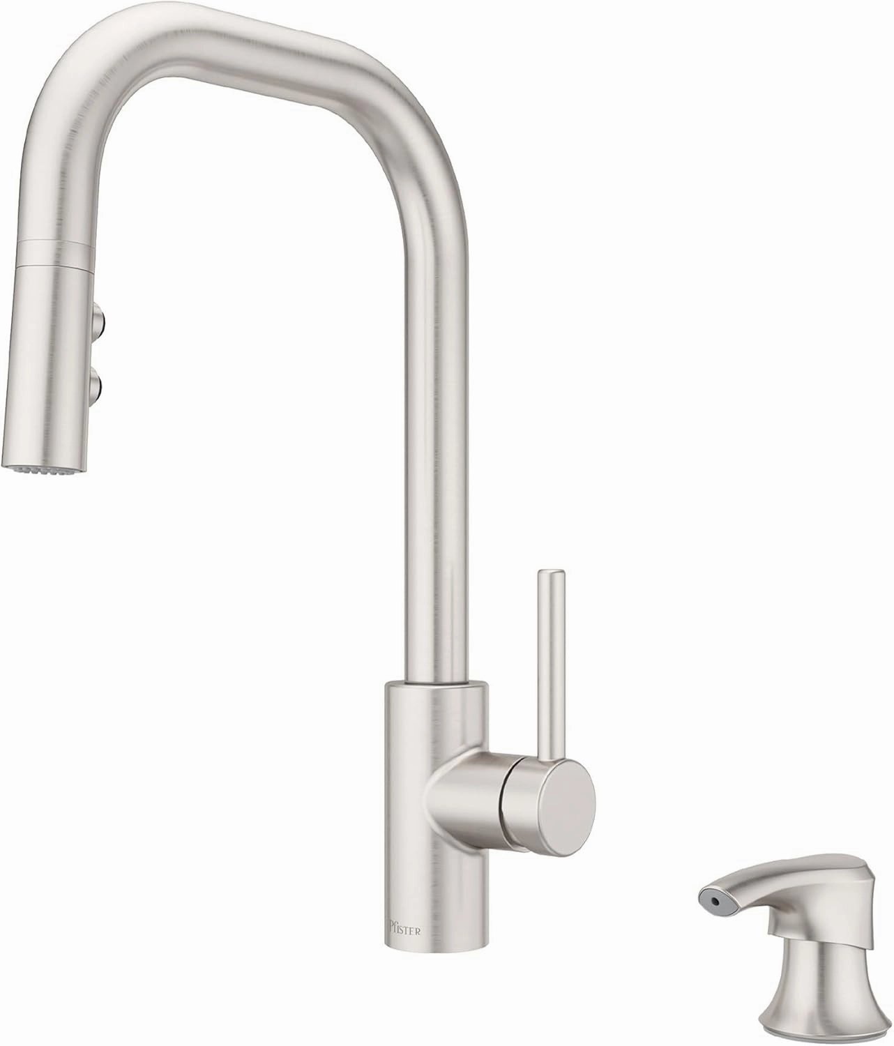 Pfister Zanna Kitchen Faucet with Pull Down Sprayer and Soap Dispenser, Single Handle, High Arc, Spot Defense Stainless Steel Finish, F5297ZNRGS