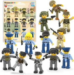 Picasso Toys Magnetic Action Figures Character Law Enforcement for Construction Building Block Tiles Toy Set Magnet Expansion Variety Pack Educational STEM Learning Kit Pretend Playset PTA12