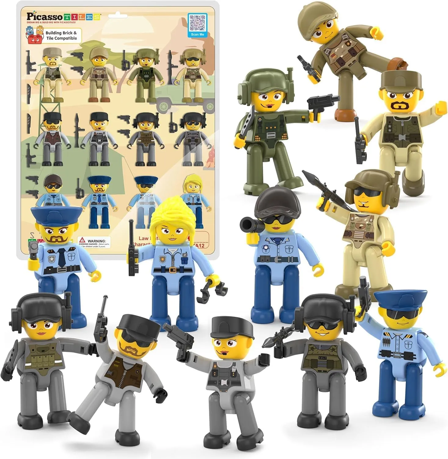 Picasso Toys Magnetic Action Figures Character Law Enforcement for Construction Building Block Tiles Toy Set Magnet Expansion Variety Pack Educational STEM Learning Kit Pretend Playset PTA12