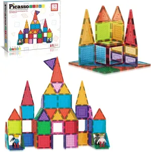 PicassoTiles 32 Pcs Building Block   63 Pcs Magnetic Brick Tiles Building Block 2 Character Figures 9 Tile Styles Construction Toy Set STEM Creative Education Toys STEM Learning Playset Stacking Playb