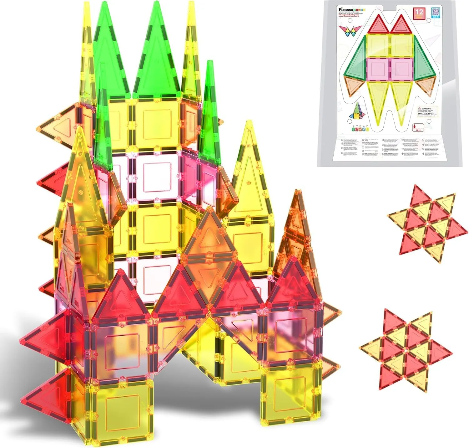 PicassoTiles Magnet Building Tiles Square Triangle Tiles Toy Kit, Magnetic Tiles Building Blocks Construction Toy Block Stack, Magnets Construction add-on Square Triangle kit