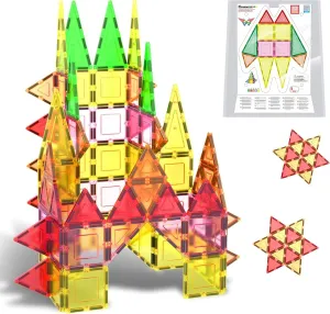 PicassoTiles Magnet Building Tiles Square Triangle Tiles Toy Kit, Magnetic Tiles Building Blocks Construction Toy Block Stack, Magnets Construction add-on Square Triangle kit