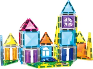 PicassoTiles Magnet Tile Building Blocks 48 Piece Travel Sized Playset with Windows and Clip-on Doors Construction Stacking Magnetic Tiles Block Learning Educational STEM Toy Boys Girls Age 3  PTM48