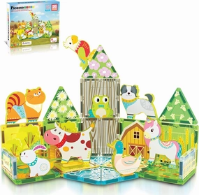 PicassoTiles Magnet Tile Building Blocks Printed Fall Farm Themed Animal Toy Set with 8 Farmyard Animals Character Action Figures Magnetic Tiles STEM Learning Fun Playset for Toddlers, Ages 3 