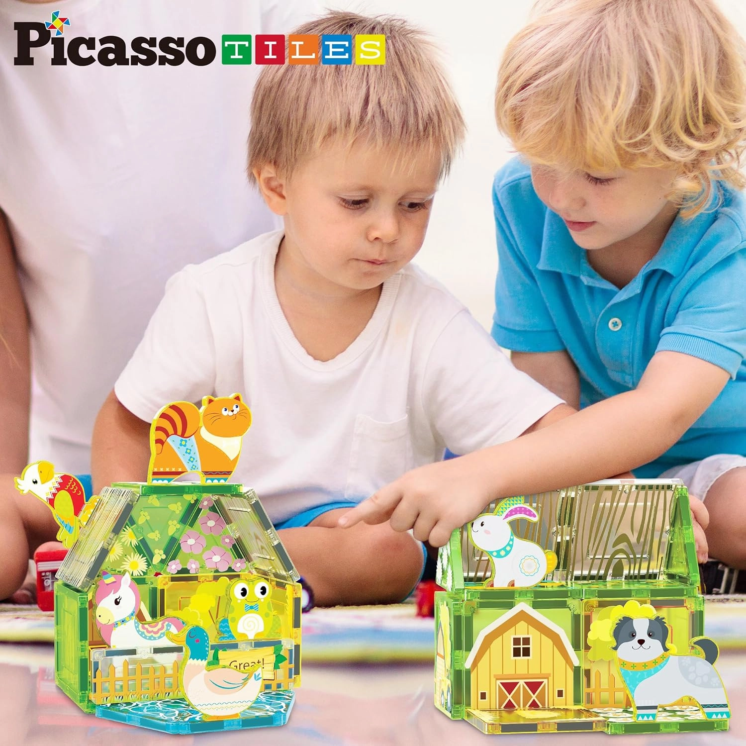 PicassoTiles Magnet Tile Building Blocks Printed Fall Farm Themed Animal Toy Set with 8 Farmyard Animals Character Action Figures Magnetic Tiles STEM Learning Fun Playset for Toddlers, Ages 3 