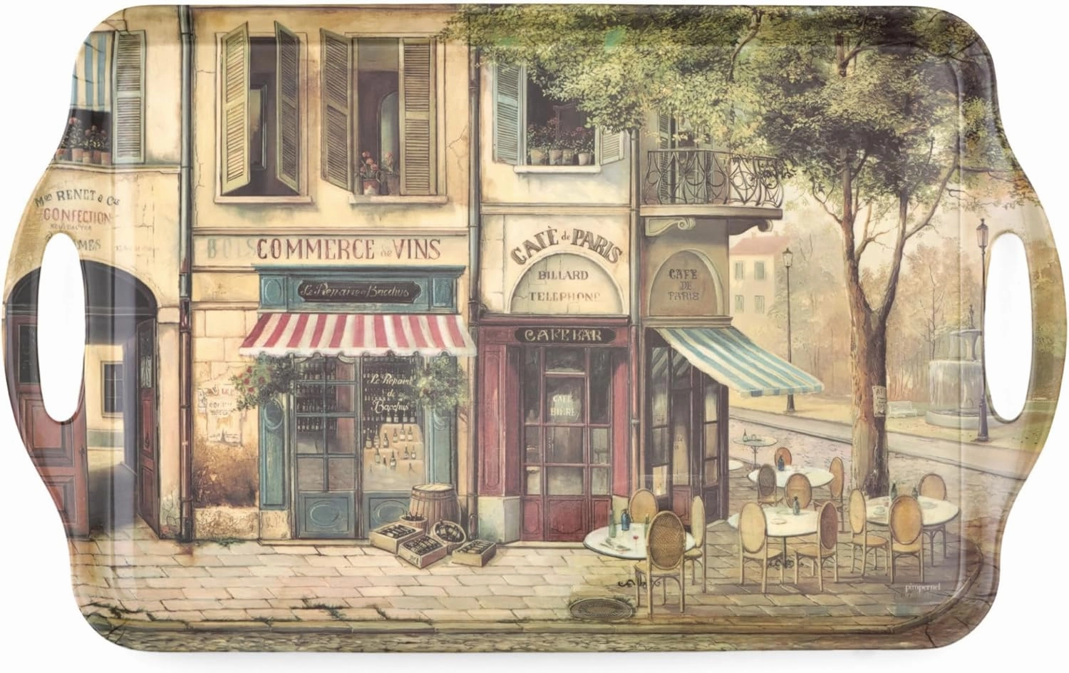 Pimpernel Parisian Scenes Large Handled Tray - 18.9" x 11.6" Melamine Serving Board with Paris Street Design - Dishwasher-Safe Decorative Food Tray for Entertaining & Everyday Use