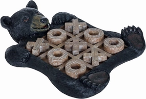 Pine Ridge Black Bear Tic Tac Toe Tabletop Game - Tic Tac Toe Decorative Game Teddy Bear Black Rustic Wilderness Home Decor - Indoor Recreational Games Black Bear Decor