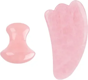 Pink Rose Quartz Jade Massager Roller Gouache Scraper Set Natural Crystal Stone Gua Sha Board Face Tool,type 5
