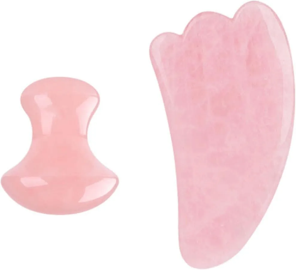 Pink Rose Quartz Jade Massager Roller Gouache Scraper Set Natural Crystal Stone Gua Sha Board Face Tool,type 5