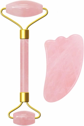 Pink Rose Quartz Jade Massager Roller Gouache Scraper Set Natural Crystal Stone Gua Sha Board Face Tool,type 2