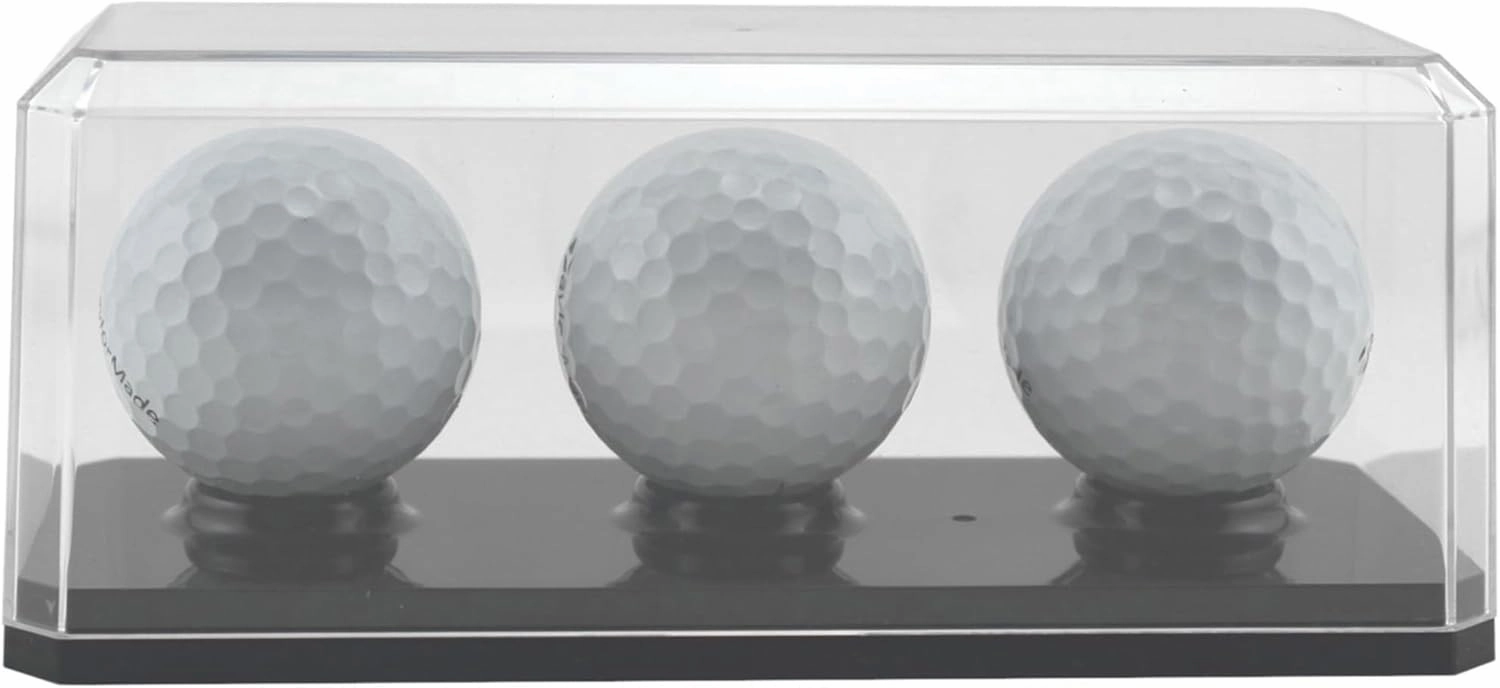Pioneer Plastics 143C3GOLF-BB-UV Clear Plastic 3 Golf Ball Display Case with Black Base (UV Resistant), 6.125" W x 2.625" D x 2.25" H, Pack of 4