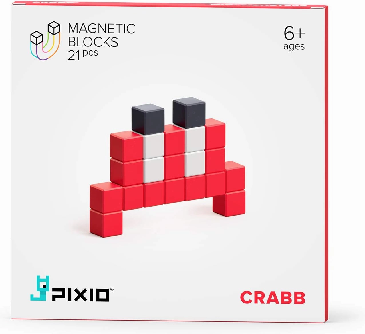 PIXIO Mini Monster Crabb Story Series 21 Magnetic Blocks Stress Relief Construction Toy, Building Blocks in 8-bit Pixel Art, Creativity for Kids, Fidget Toy